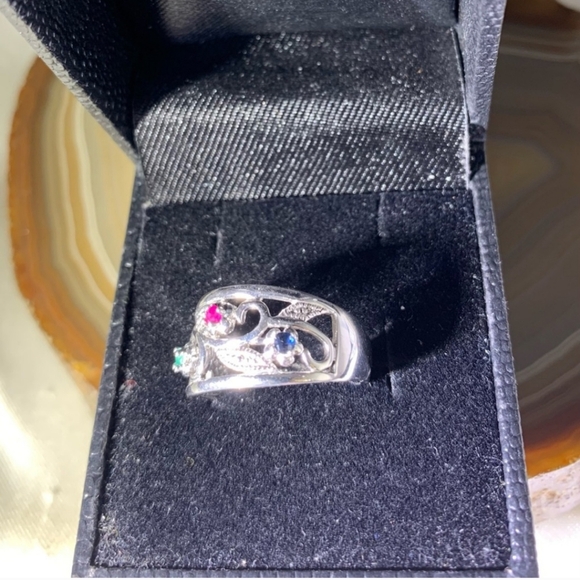 Vintage handmade Ruby/Emerald/ Sapphire .925 Gothic Ring size 6 - Picture 5 of 6